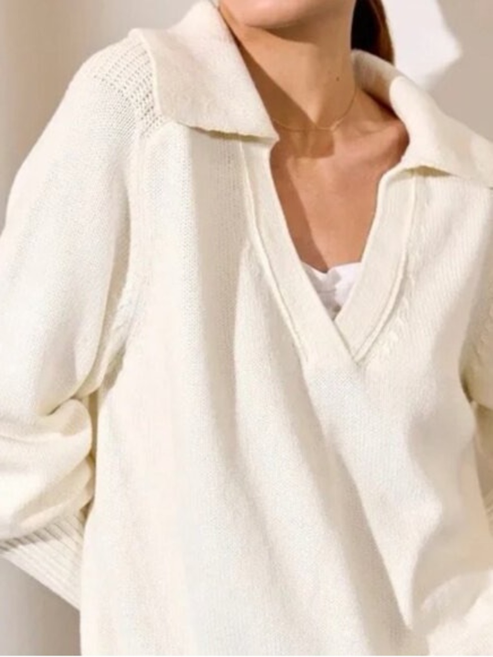 Brochu Walker Cream V-Neck Collared Sweater